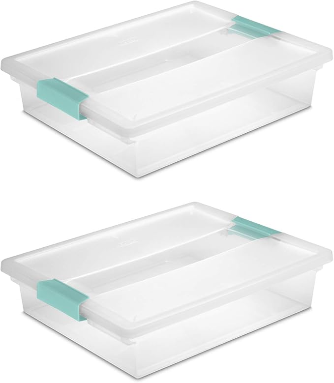 Sterilite Large Clip Box (2-Pack) — Clear w/ Blue Latches, 14″×11″×3.25″ | Fits 8.5″×11″, Stackable