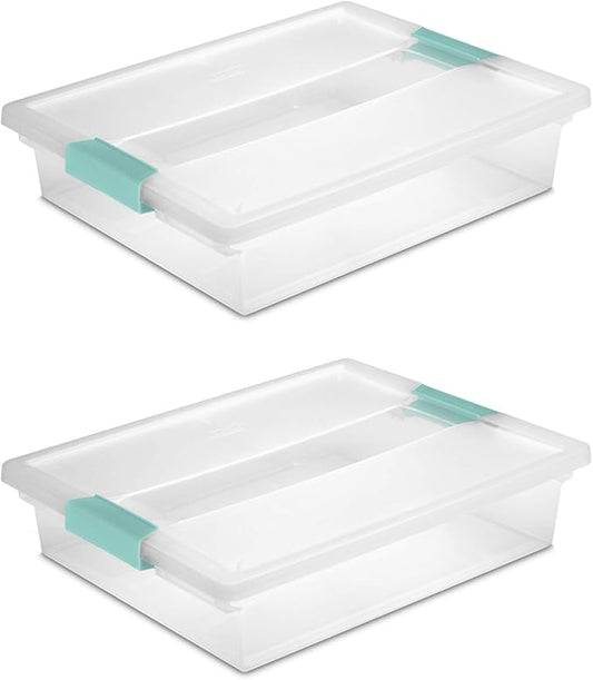 Sterilite Large Clip Box (2-Pack) — Clear w/ Blue Latches, 14″×11″×3.25″ | Fits 8.5″×11″, Stackable
