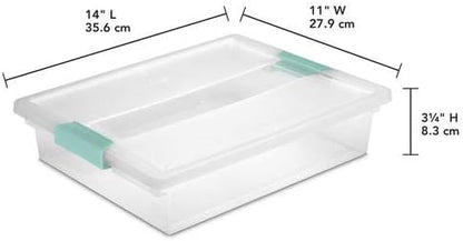 Sterilite Large Clip Box (2-Pack) — Clear w/ Blue Latches, 14″×11″×3.25″ | Fits 8.5″×11″, Stackable